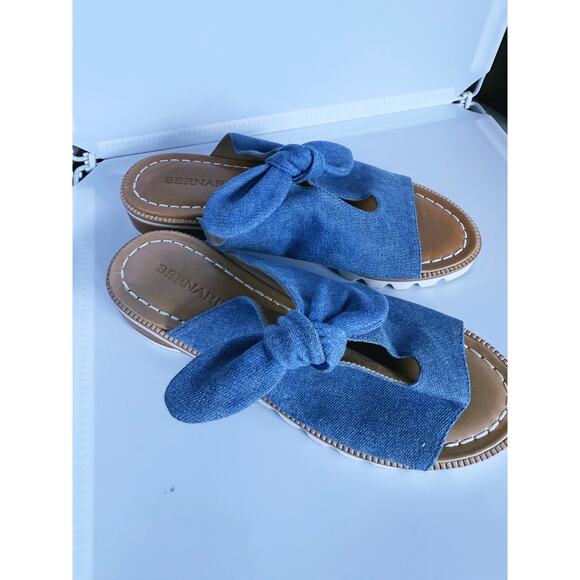 Bernardo Alice Denim Bow Slide Sandals Slip-On Size 6 Coastal Boho Playful Fall - Picture 4 of 10